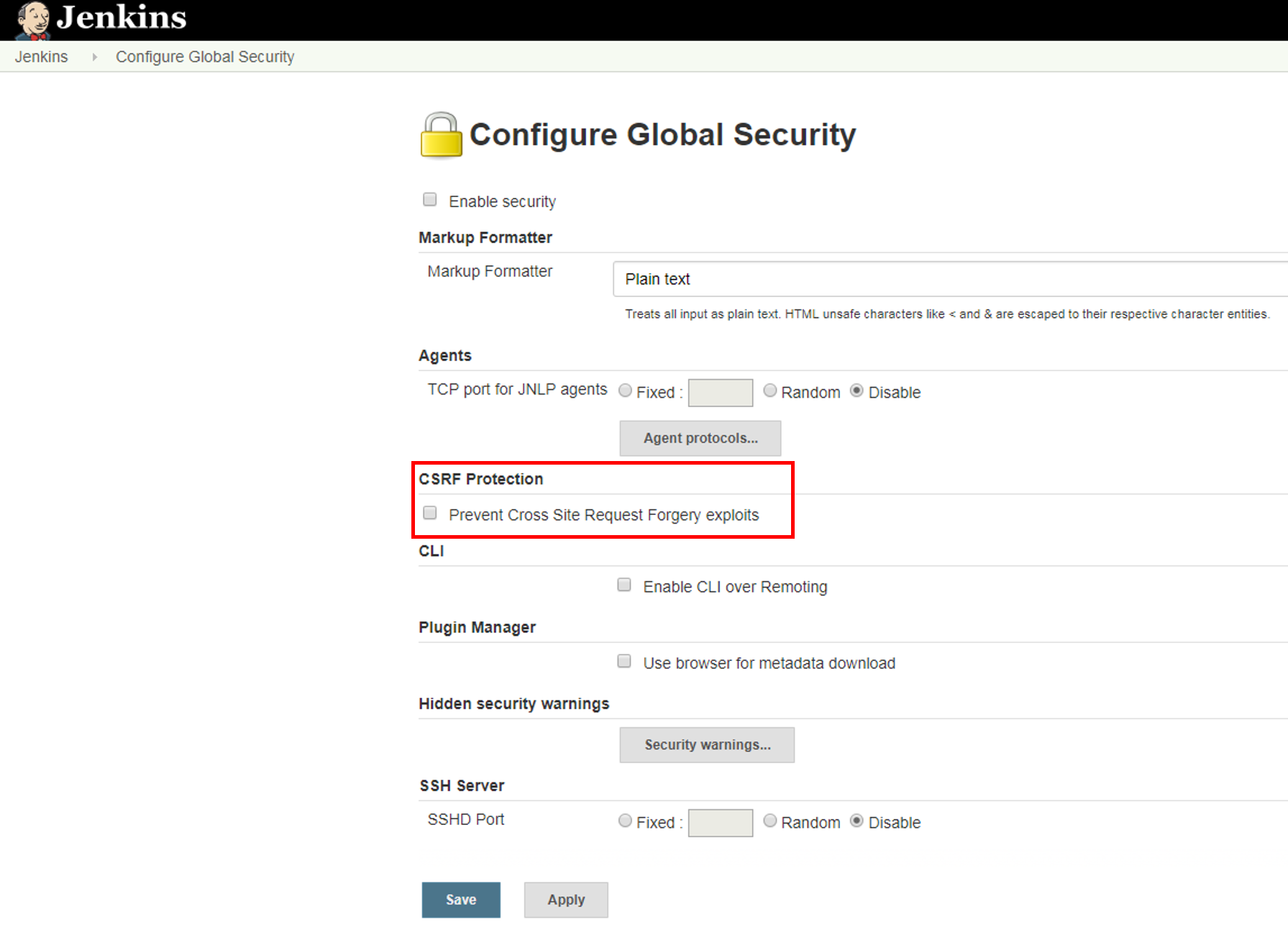 Jenkins > Configure Global Security